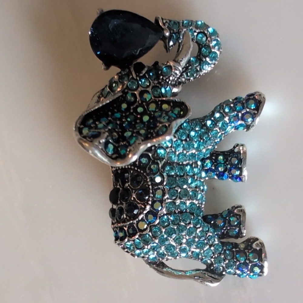 Elegant Silver and Blue Elephant Brooch